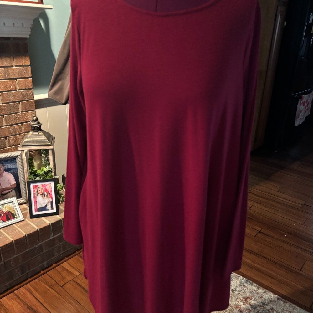 ZENANA PREMIUM KNIT DRESS SIZE 2X PLUS SIZE DRESS WINE COLORED PREOWNED